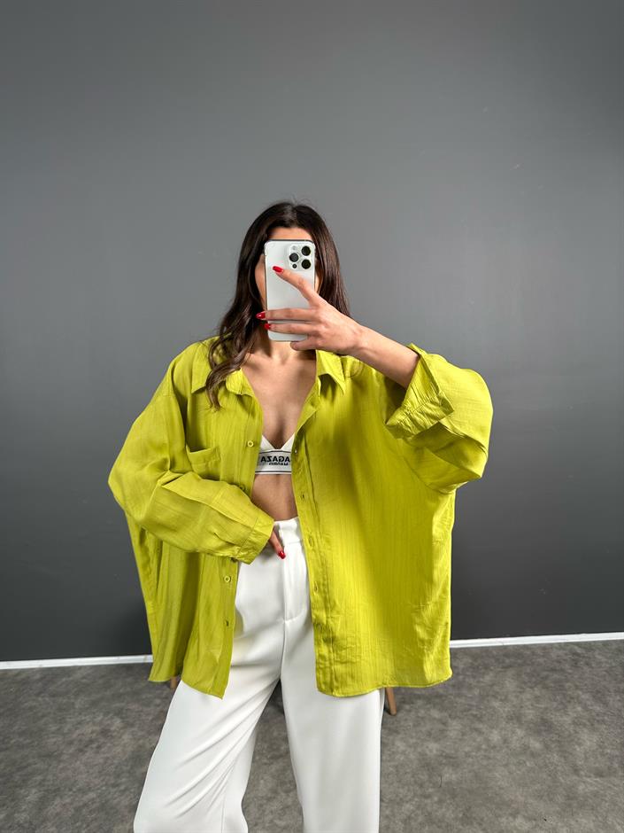 Li Yeşil Oversize Salaş Premium Gömlek
