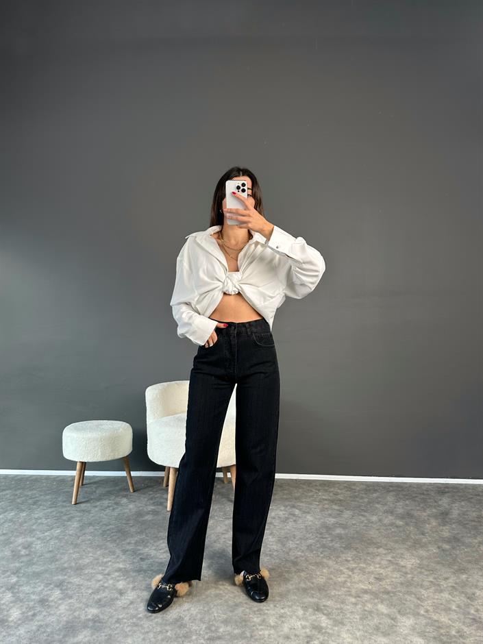 Siyah Muadil Taşlı Denim Pantolon 