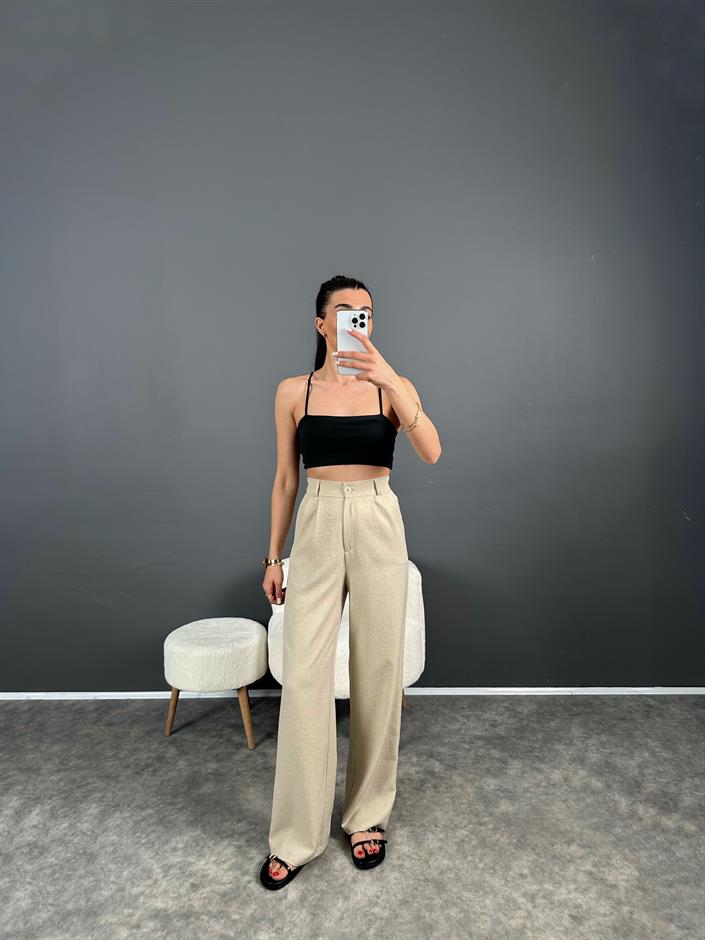 Vive Taş Keten Arkası Lastikli Pantolon