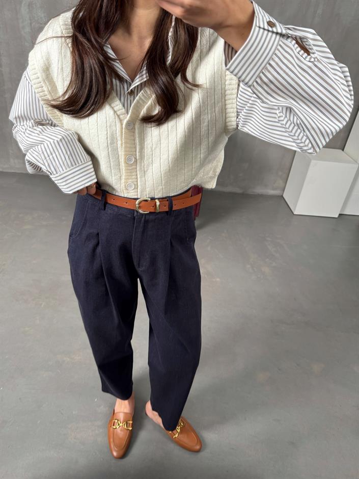 Vier Tensel Denim Kumaş Kemerli Pantolon