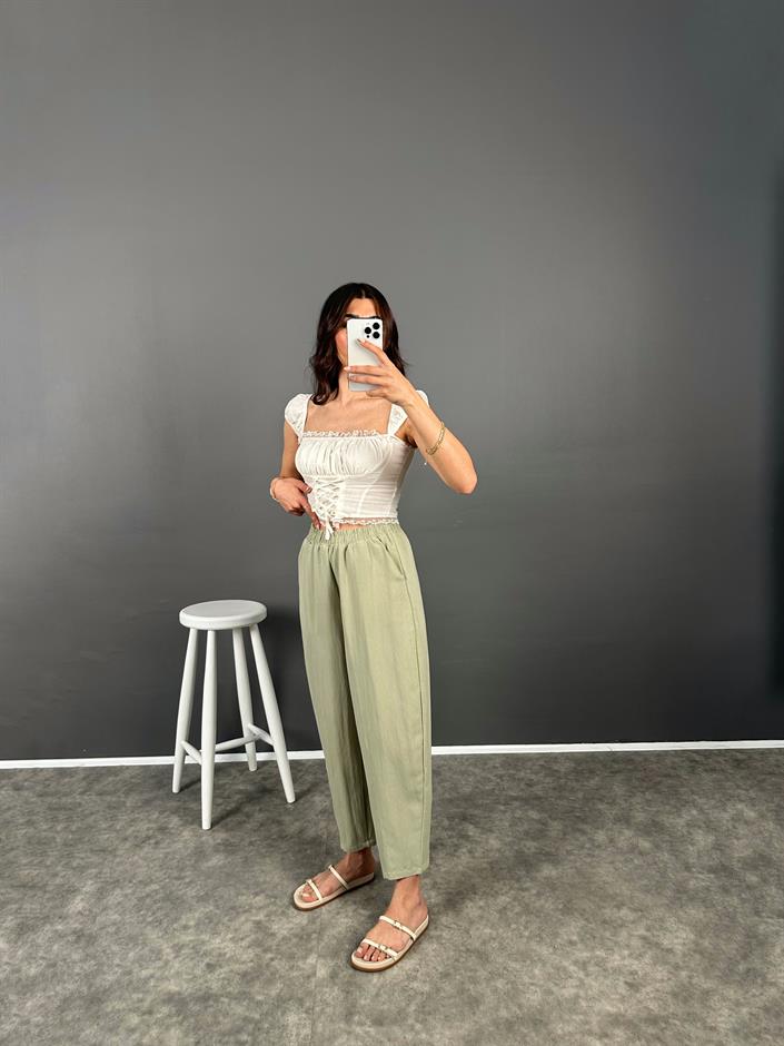 Nien Çağla Yeşili Tensel Kumaş Şalvar Pantolon