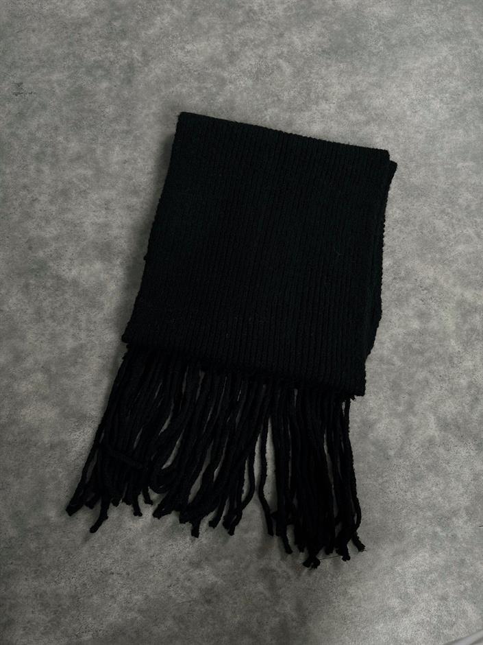 Siyah Pinterest Saçaklı Atkı