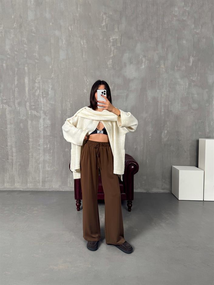 Sima Kahve Beli Lastikli Ayrobin Pantolon