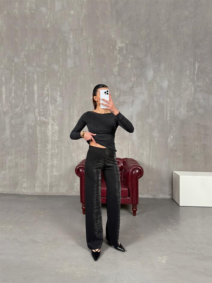 Samba Siyah Simli Parlak Pantolon