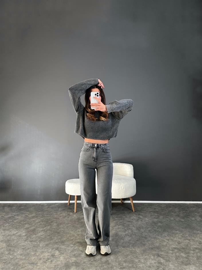 Poe Füme Kesik Paça Straight Leg Jean