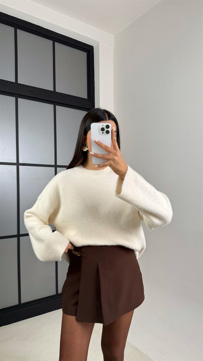 Krem Yumuşak Dokulu Triko Kazak GAUS-00508