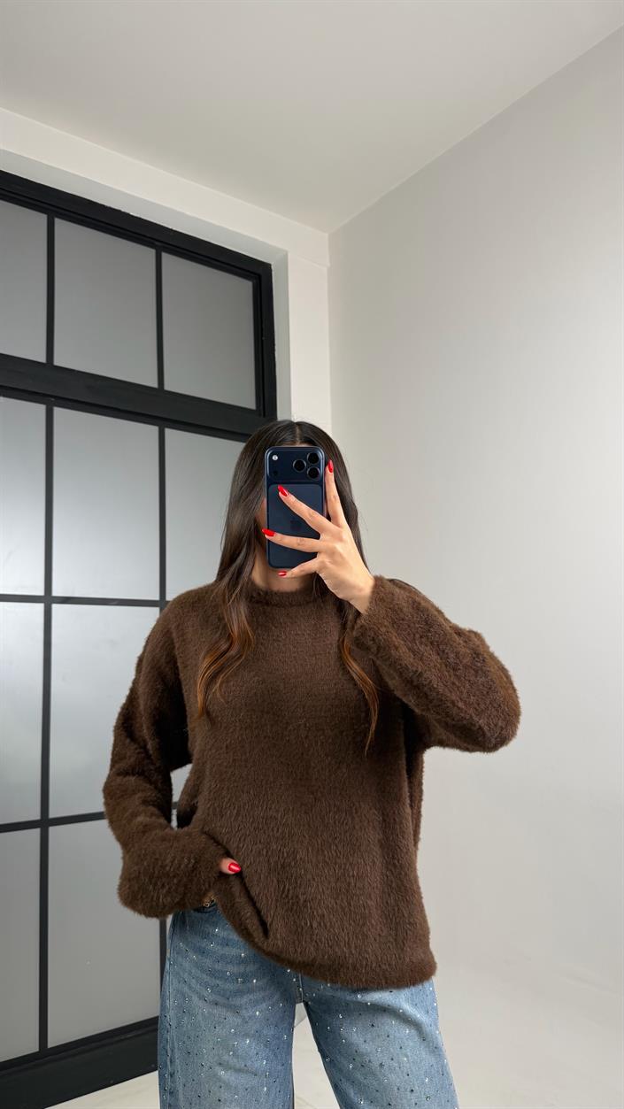 Kahve Yumuşak Dokulu Triko Kazak GAUS-00967