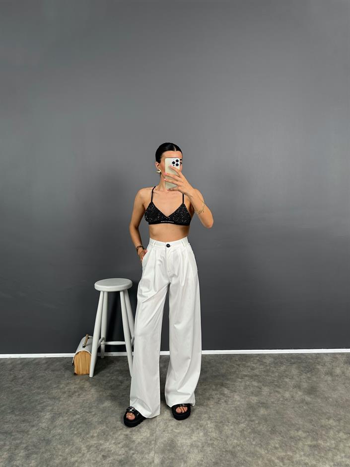 Avis Beyaz Poliviskon Bol Paça Pantolon