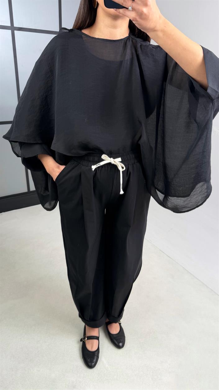 Siyah Beli Lastikli Muadil Pantolon GAUS-01119