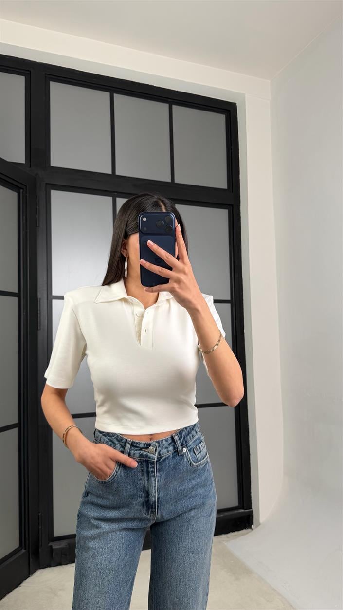 Ekru Vatkalı Polo Yaka Tshirt GAUS-01419