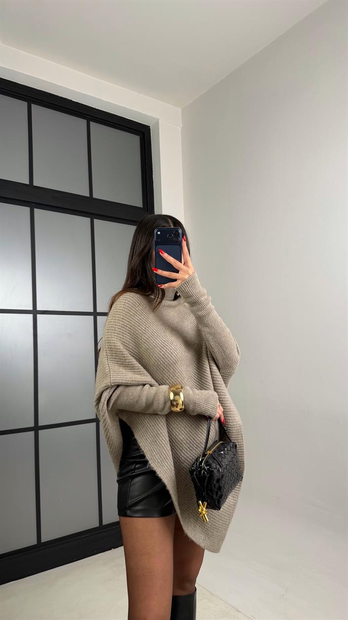 Vizon Balıkçı Yaka Asimetrik Kesim Kazak GAUS-00952