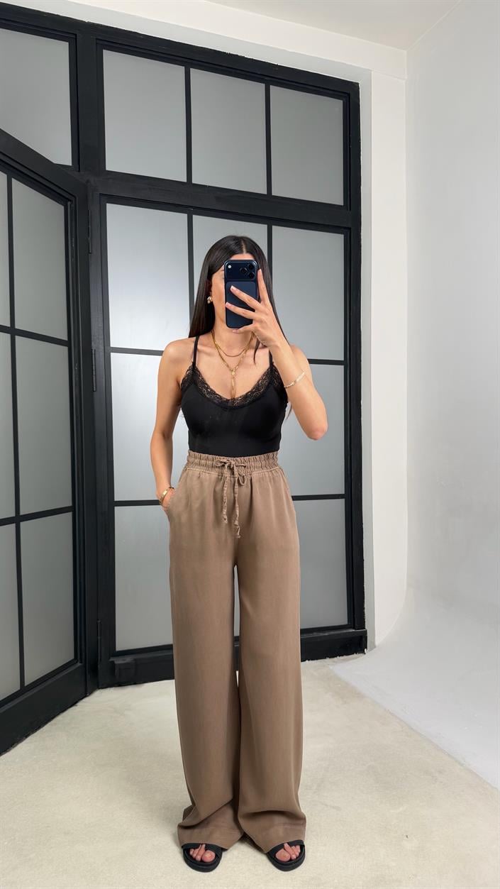 Vizon Beli Lastikli Tencel Denim Pantolon GAUS-01474