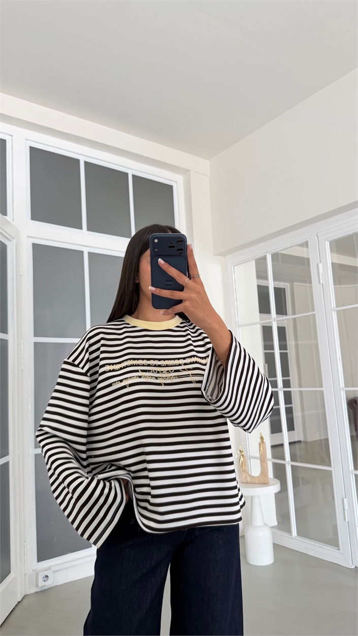 Sarı Şeritli Baskılı Sweatshirt GAUS-02121 GAUS-02196