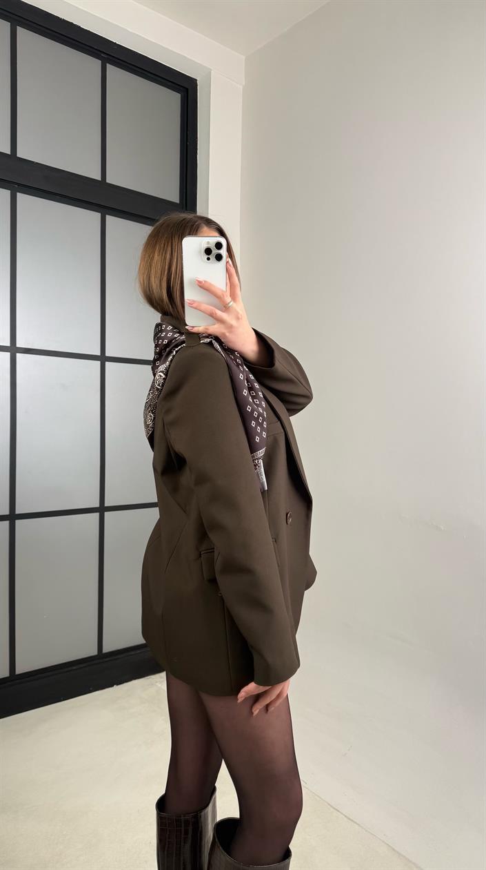 Acı Kahve Astarlı Vatkalı Fular Detaylı Blazer Ceket GAUS-00976