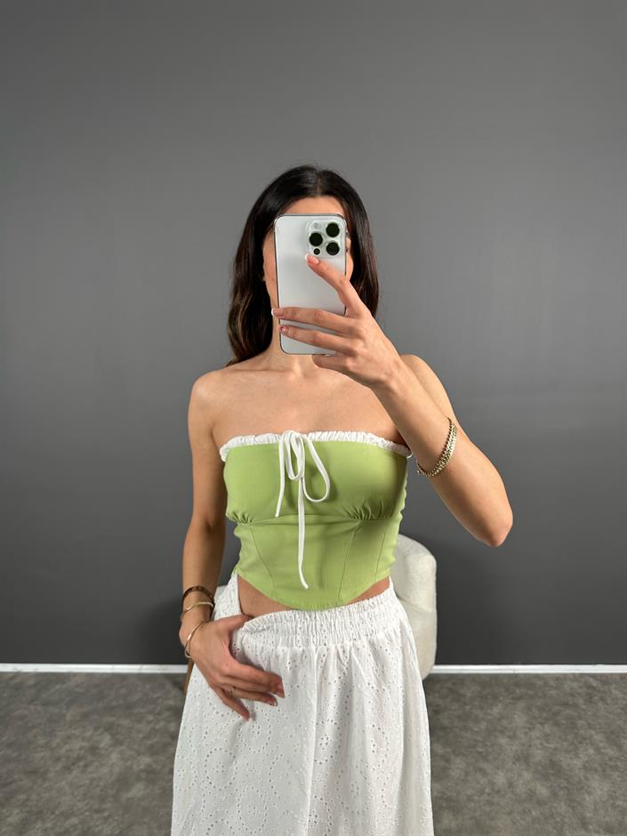 Yeşil Şeritli Fırfırlı Straplez