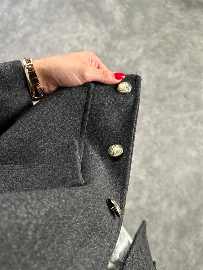 Premium Antrasit Gri Gold Düğmeli Kaşe Ceket