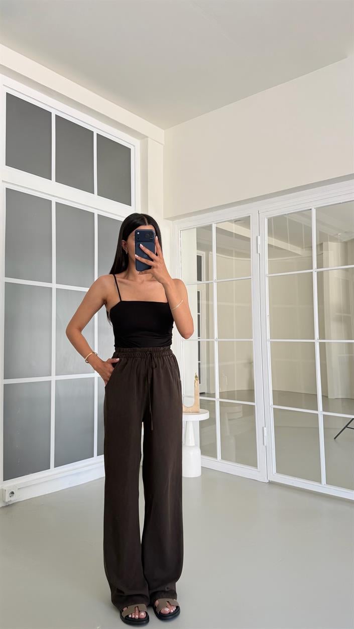 Acı Kahve Yıkamalı Beli Lastikli Tencel Pantolon GAUS-01678