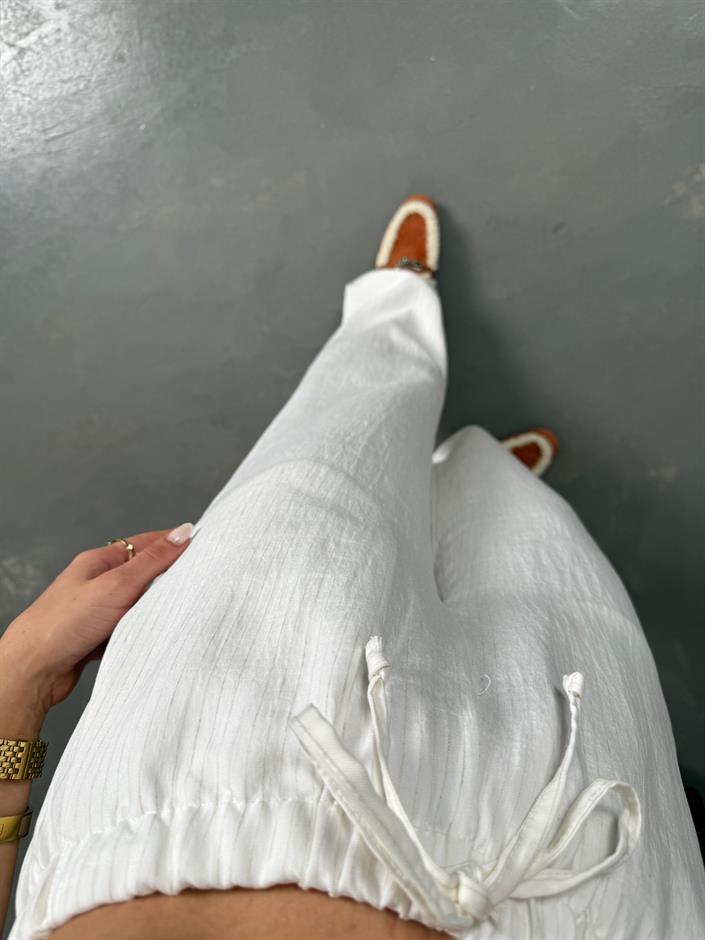 Gage Beyaz Çizgili Tensel Pantolon