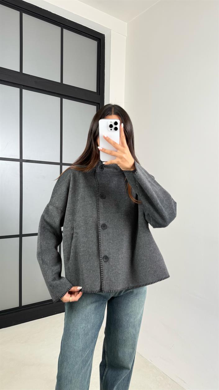 Antrasit Dikiş Detaylı Kaşe Ceket GAUS-00555