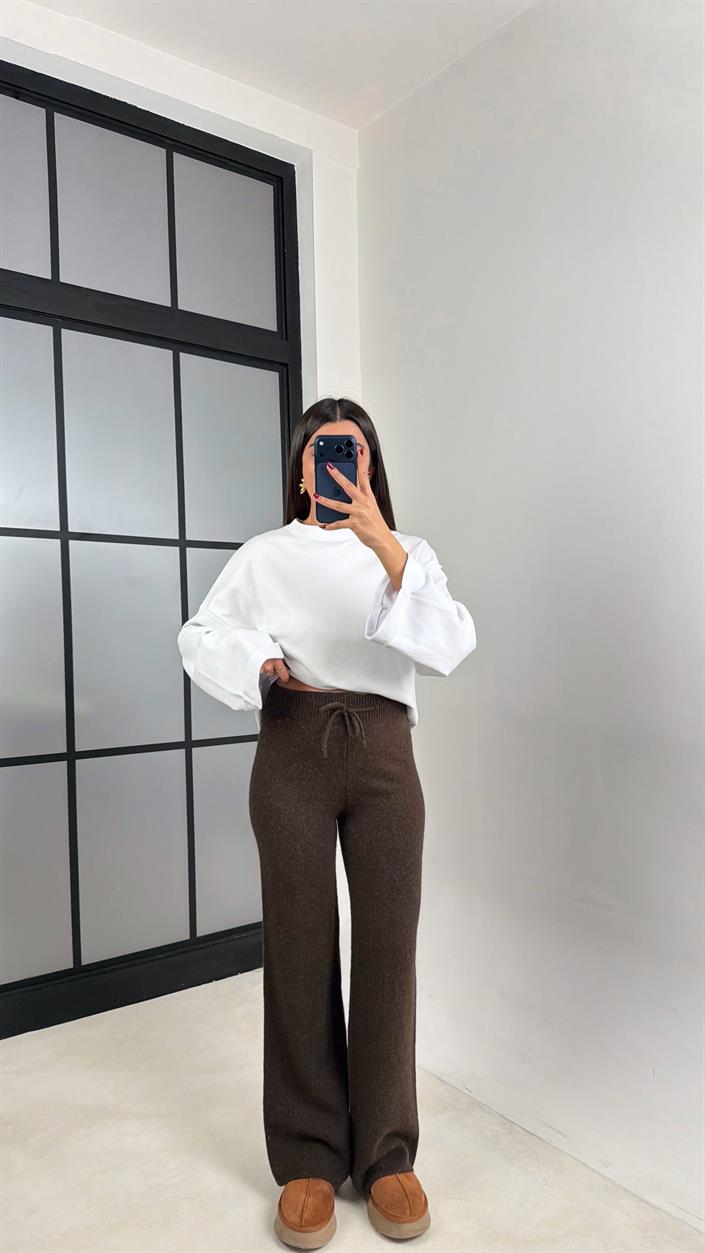 Acı Kahve Beli Lastikli Yumuşak Dokulu Triko Pantolon GAUS-00652