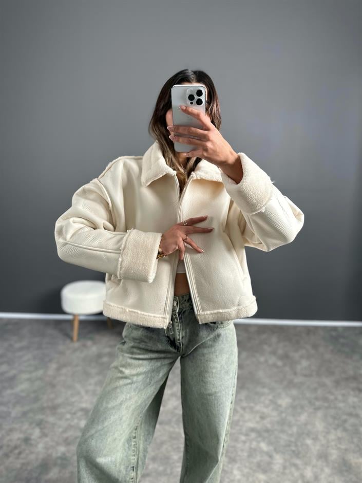 Lona Ekru İçi Kürklü Mont