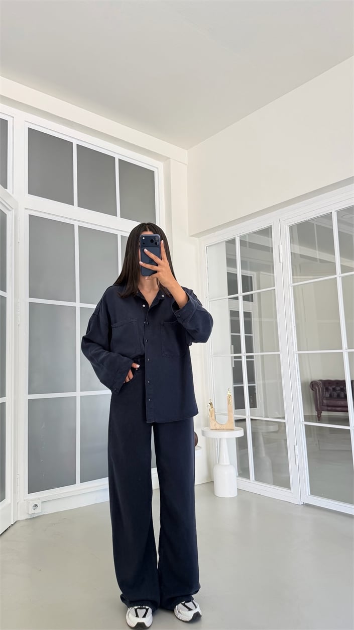 Lacivert Gömlek Pantolon İkili Premium Tencel Denim Takım GAUS-02099