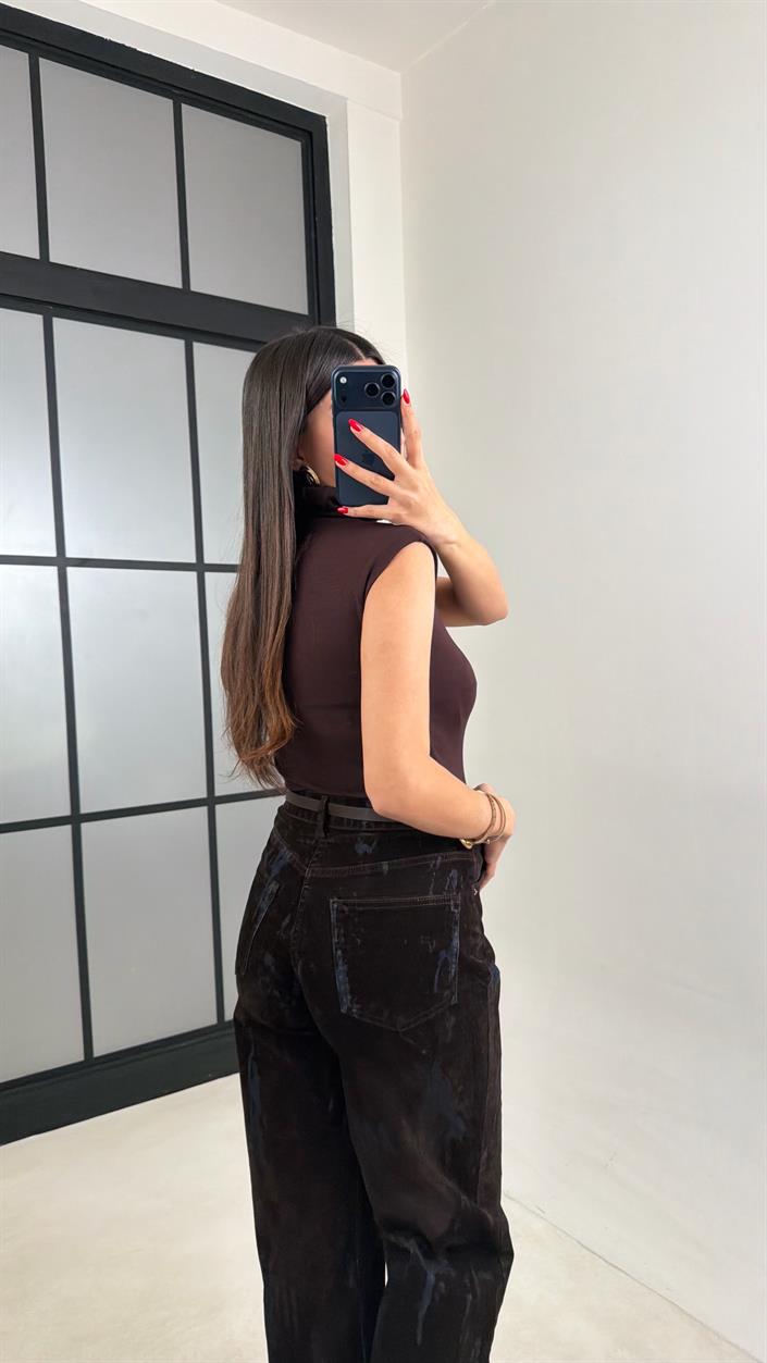 Acı Kahve Kemerli Desenli Kadife Premium Pantolon GAUS-00947