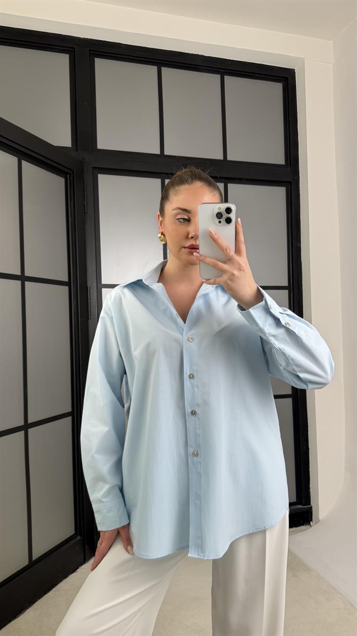 Mavi Oversize Poplin Gömlek GAUS-01202