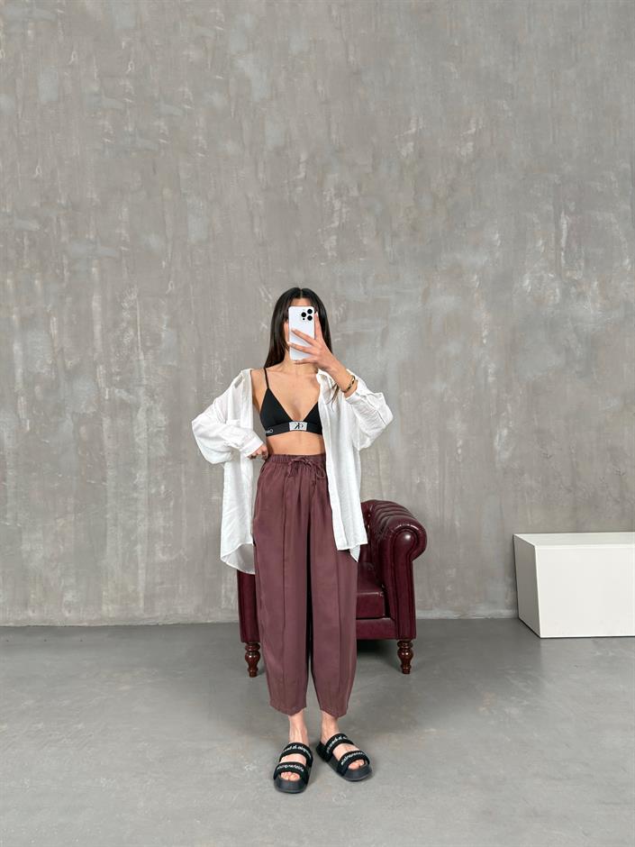 Orfi Bordo Çımalı Tensel Şalvar Pantolon