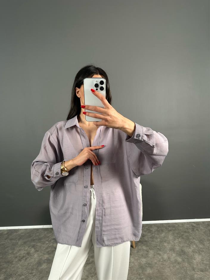 Lulu Gri Oversize Salaş Gömlek