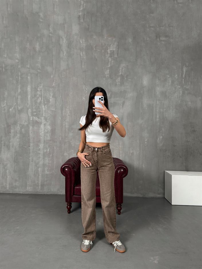 Ricco Yıkamalı Vizon Wide Leg Jean