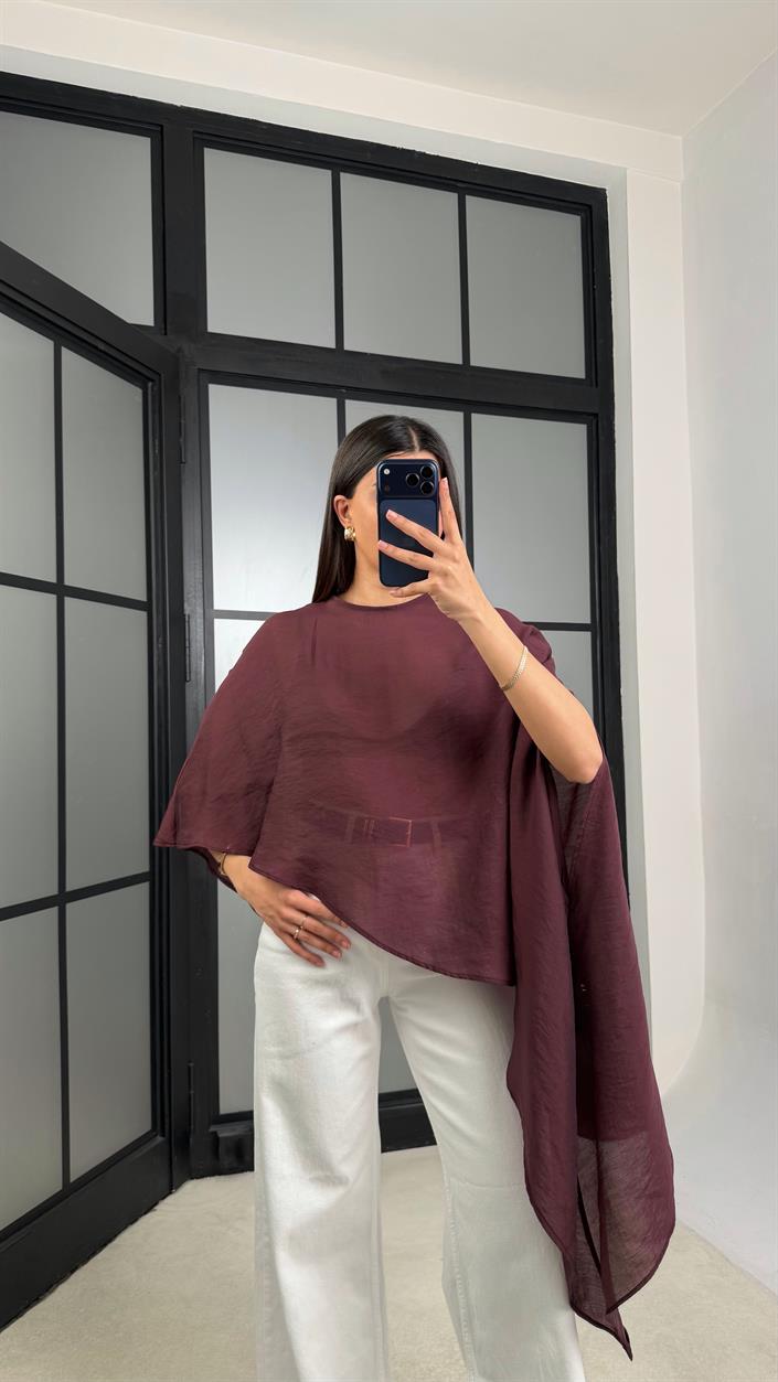 Mürdüm ZR Model Asimetrik Transparan Bluz GAUS-01366