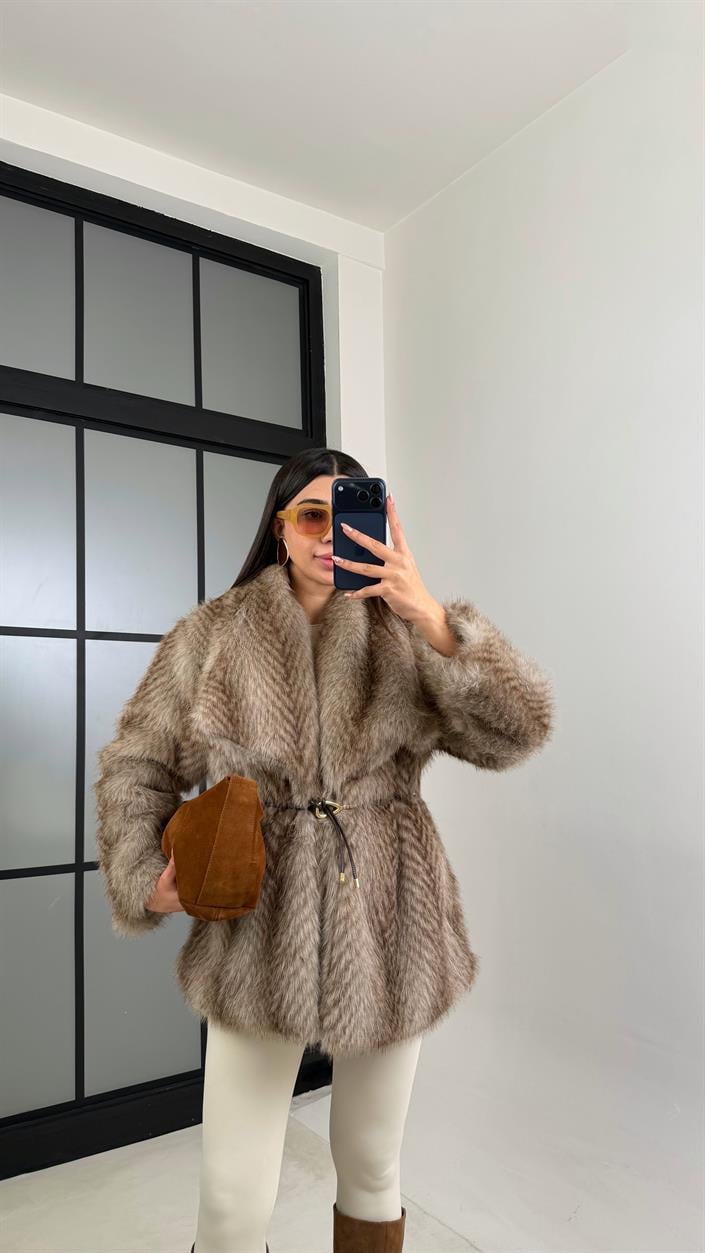 Vizon Astarlı Kemer Detaylı Premium Kürk GAUS-00878