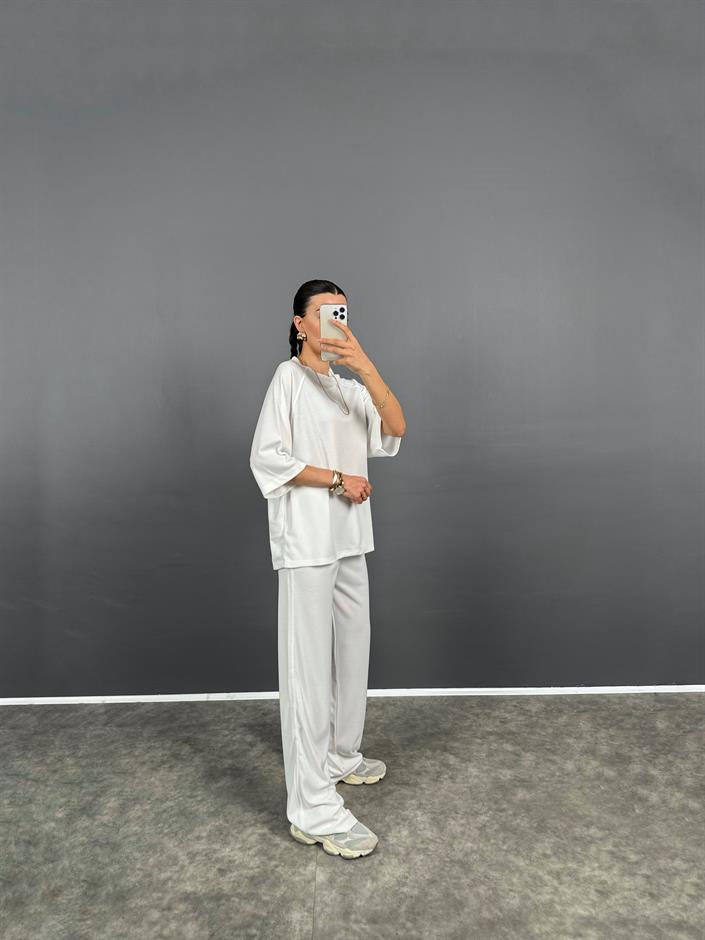 Beyaz Premium Oversize Tshirt Pantolon İkili Takım 