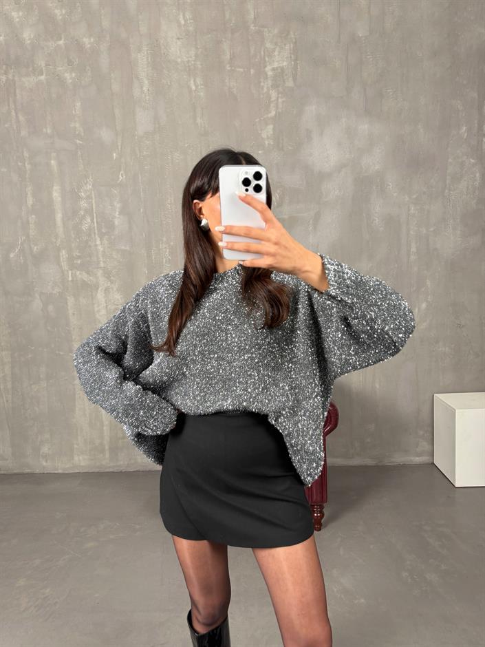 Holis Gri Simli Oversize Kazak