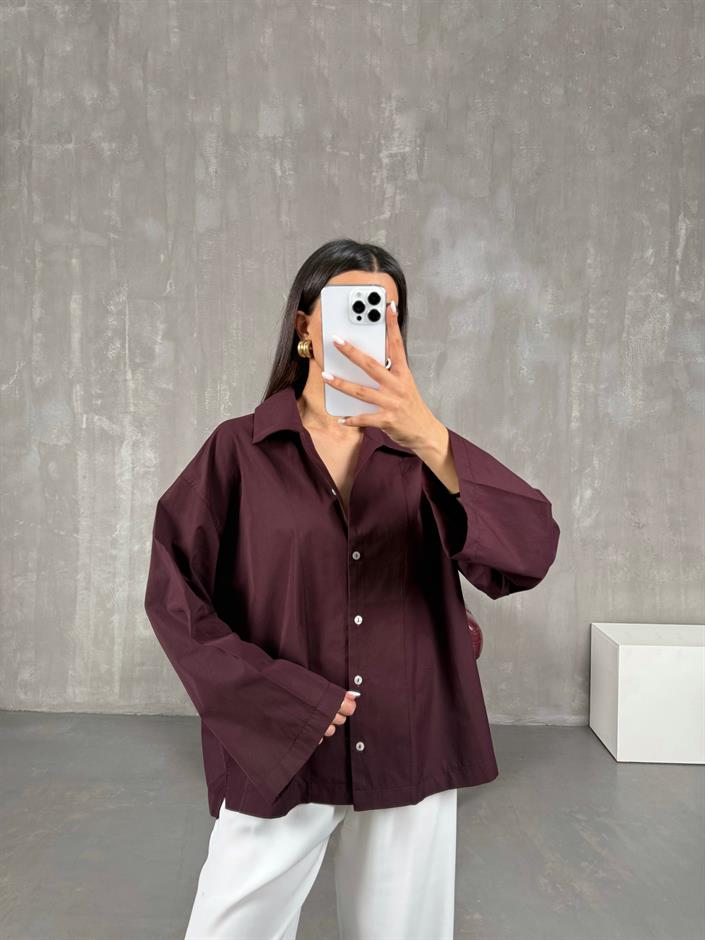 Mürdüm Poplin Oversize Gömlek Gaus00066