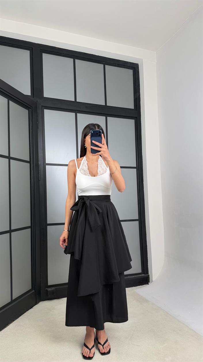 Siyah İthal Tencel Kumaş Tasarım Etek Pantolon GAUS-01412