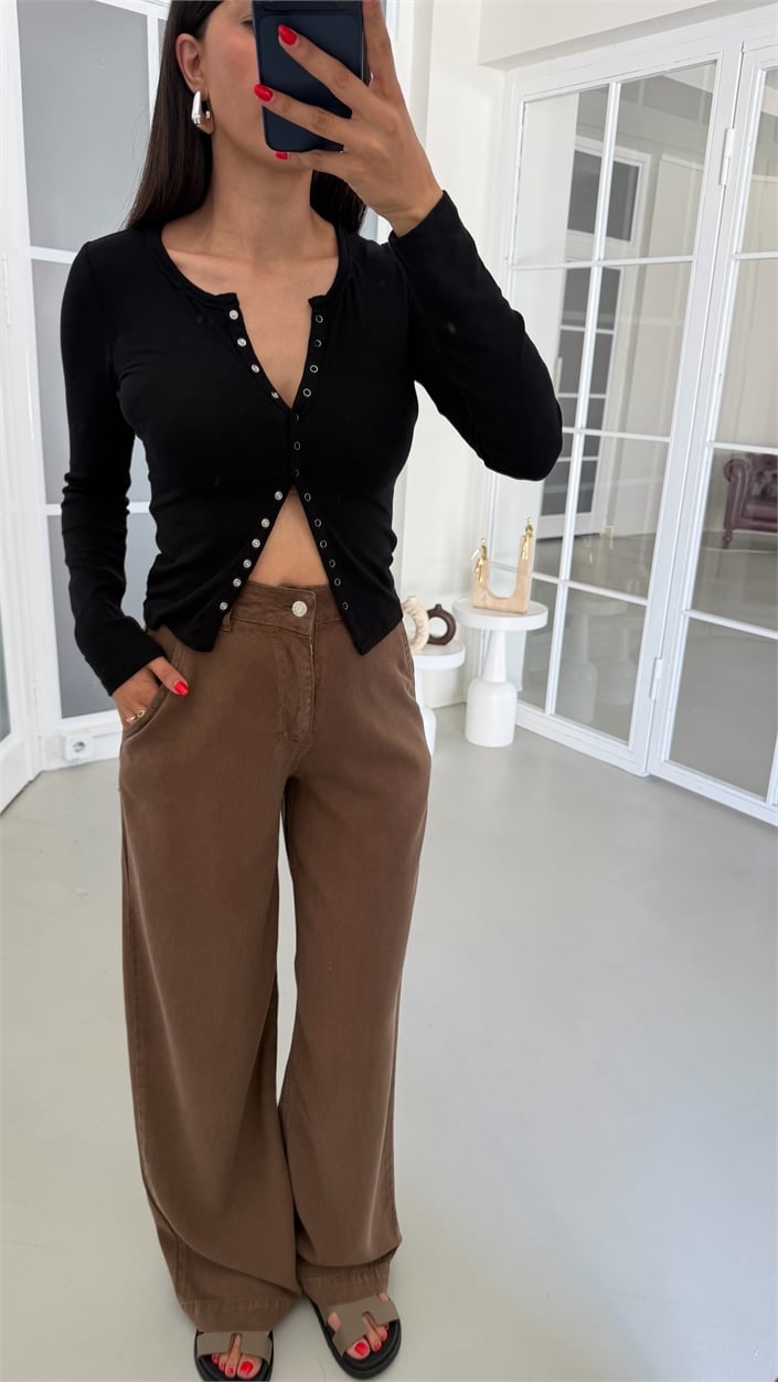 Kahve Yıkamalı Tencel Denim Pantolon GAUS-01786
