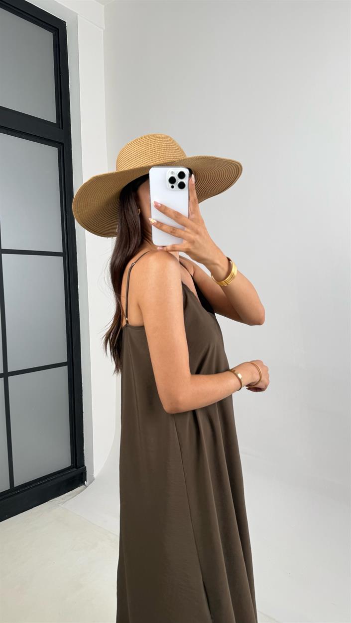 Haki Ayarlanabilir Askılı Astarlı Tencel Elbise Gaus00690