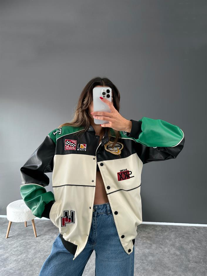 Wang Yeşil Deri Bomber Ceket