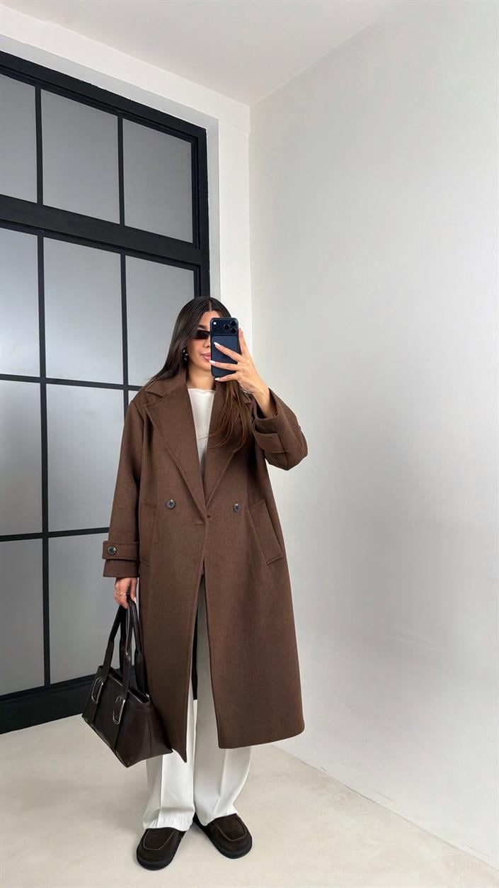 Kahve MD Muadil Astarlı Kaşe Kaban GAUS-00613