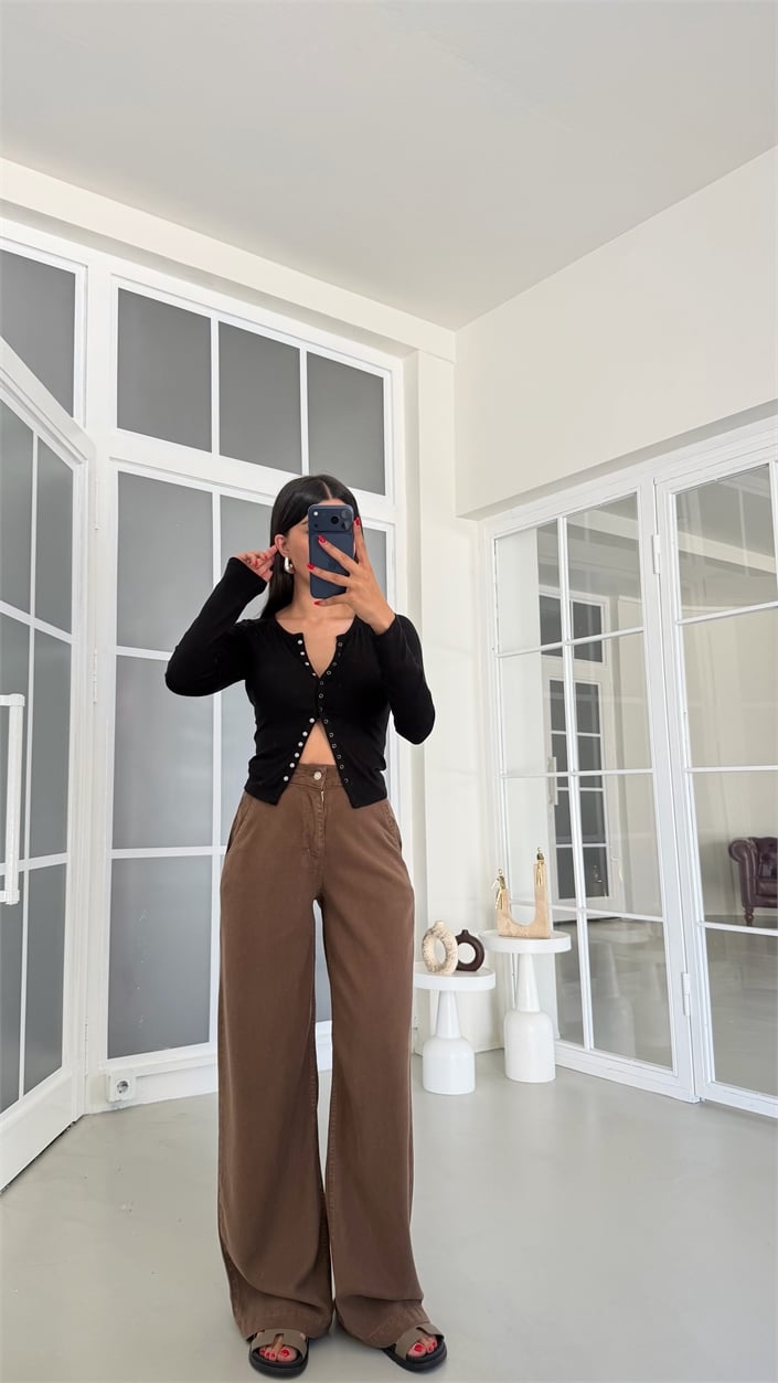 Kahve Yıkamalı Tencel Denim Pantolon GAUS-01786