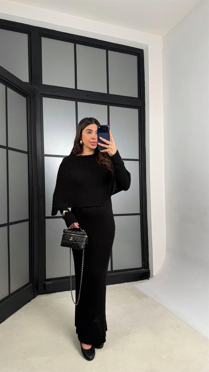 Siyah Elbise Pelerin Triko İkili Takım GAUS-01194