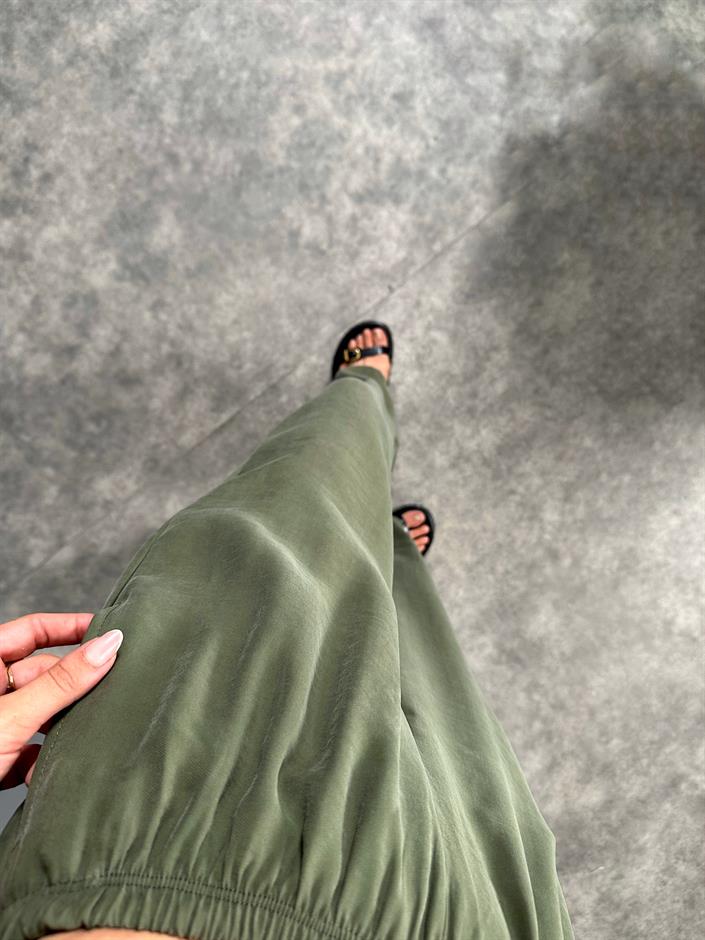 MD Haki Beli Lastikli Cepli  İthal Kumaş Rahat Dokuma Muadil Pantolon