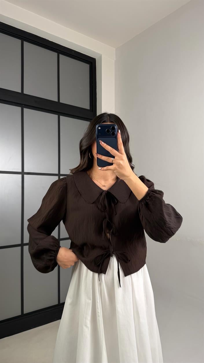 Acı Kahve Bebe Yaka Önü Bağlamalı Gömlek GAUS-01150