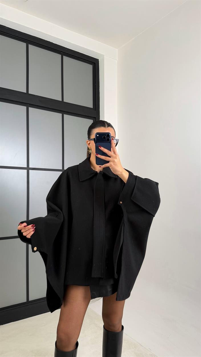 Siyah Yarasa Kol Fermuarlı Panço GAUS-00766