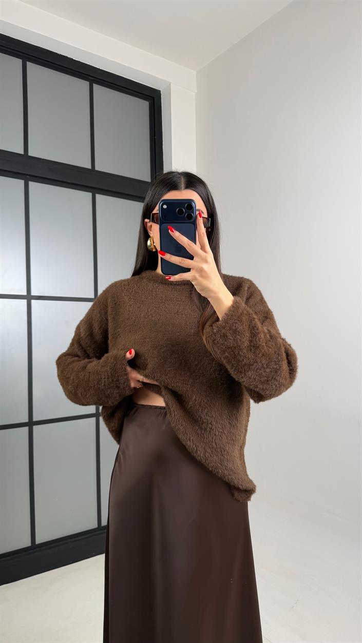 Kahve Dantel Detaylı Saten Etek GAUS-00999