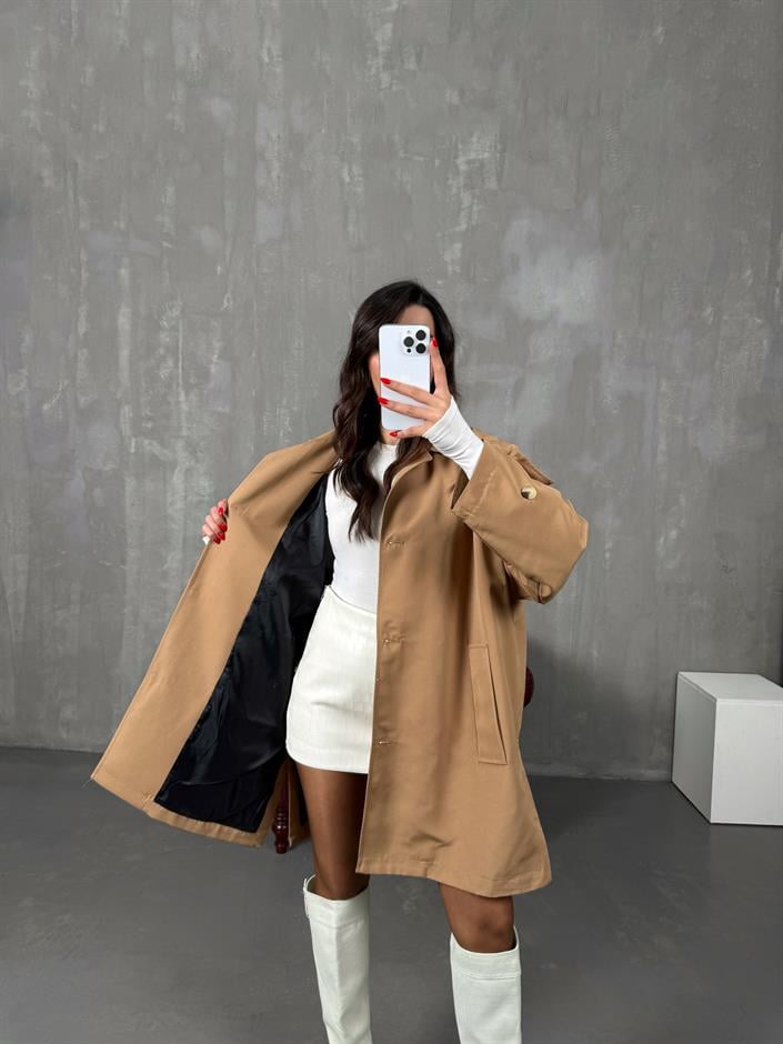 Raven Camel ORJ MD Etiketli Astarlı Atkı Detaylı Trençkot