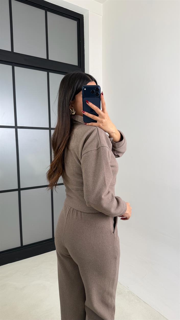 Vizon Fermuarlı Kazak Beli Lastikli Pantolon İkili Selanik Kumaş Takım GAUS-00781