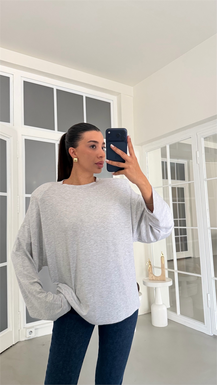 Gri Vatkalı Basic Bluz GAUS-02149